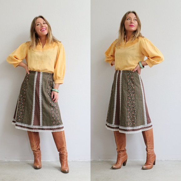 1970's Cocoa & Calico Lace Prairie Skirt // Women's Size Large to Extra Large - Picture 6 of 6